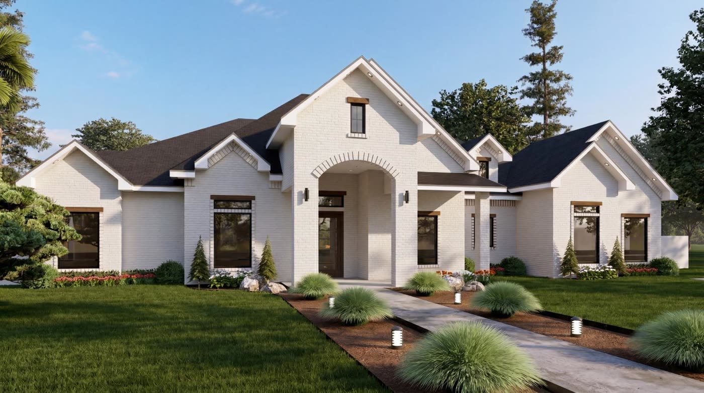 Custom home render by Kratos Construction — architectural elevation, McAllen TX